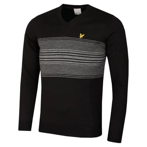 Mens Stripe V Neck Sweater - True Black - S