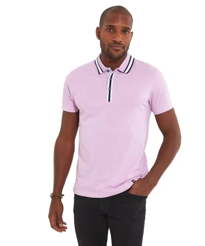 Men's Striped Collar Short Sleeve Jersey Polo Shirt, Lilac, L