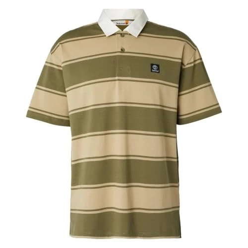 Men's Striped Rugby Short Sleeve Polo Undershirt, Cassel Earth Yd, M