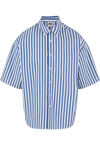 Men's Striped Short Sleeve Summer Shirt, White/Blue, XXXX-Large