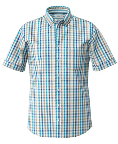 Men's Style Dan C Cotton Linen Slub Plaid Short Sleeve Shirt, Greece, M