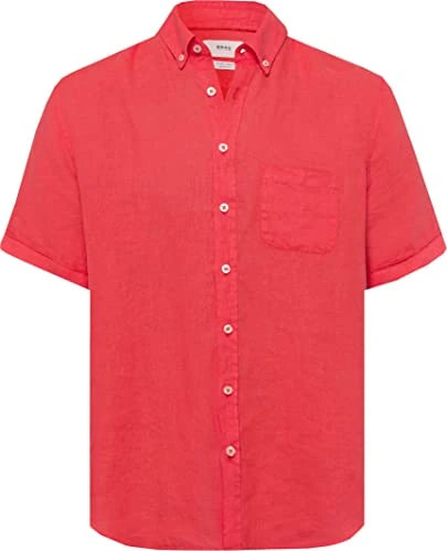 Men's Style Dan U Garment Dye Summer Linen Shirt with Button Down Collar, Red (Watermelon), 3XL