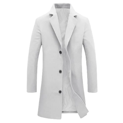 Men's Stylish Long Winter Jacket Comfortable Trench Long Jacket Fashionable Business Jacket Lightweight Coat Loose Windbreaker Regular Fit Trench Slim Fit Vintage Clothing, White, 3XL