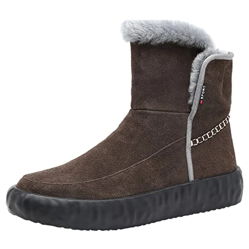 Men's Suede Leather Slip-On Snow Boots Outdoor Anti-Slip Fur Lined Ankle Boots Coffee SN071061 UK6.5