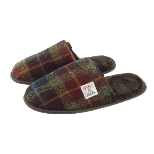 Men’s Suede Winter Warm House Harris Tweed Slippers With Fleece Lining (Rust Check, uk_footwear_size_system, adult, men, numeric_range, wide, numeric_11, numeric_12)