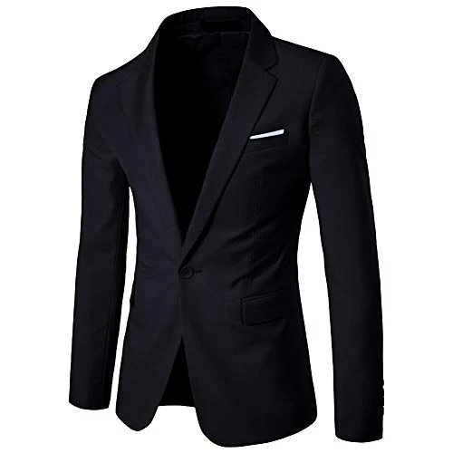 Mens Suit Jacket Business Blazer Casual Single Breasted Coat Suit Jackets Dress Outwear Trenchcoat Black M