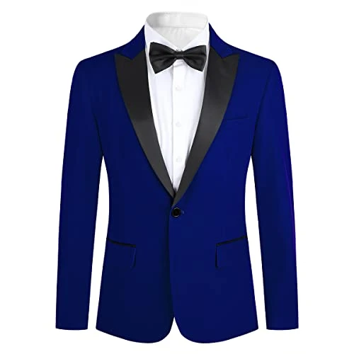 Mens Suits Blazer Slim Fit Velvet One Button Suit Tuxedo Jacket, XL, Blue