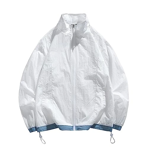 Men's Summer and Autumn Sun Protection, Wind and Rain Proof, Outdoor Sports, Casual, Breathable Men's Down Jacket, Winter Men's Waterproof Jacket, Men's Thin Jacket, Men's Lightweight, White,