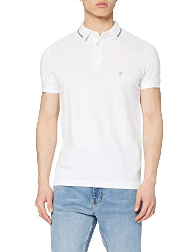 Men's Summer Black Tipping Polo Shirt, White (White/Marine 10), Medium