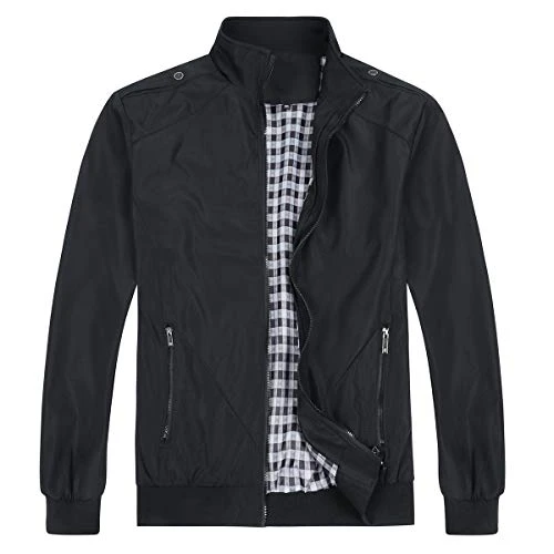 Mens Summer Bomber Jackets Baseball Lightweight Jacket Windbreaker Coat Sports Jacket #7533 Black XL