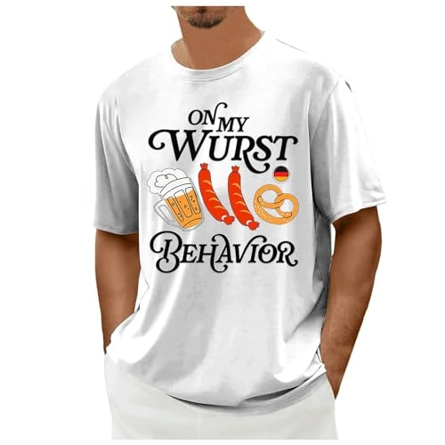 Men's Summer Casual Oktoberfest Print Shirt Blouse Short Sleeve Crew Neck T-Shirt Tops Shirts Long Sleeve Oktoberfest Men's T-Shirt Beer Festival Shirt Men's Costume T-Shirt Men, D-white, S