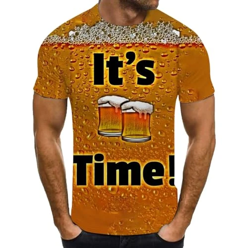 Men's Summer Casual Oktoberfest Print Shirt Blouse Short Sleeve Crew Neck T-Shirt Tops Youth Watch D