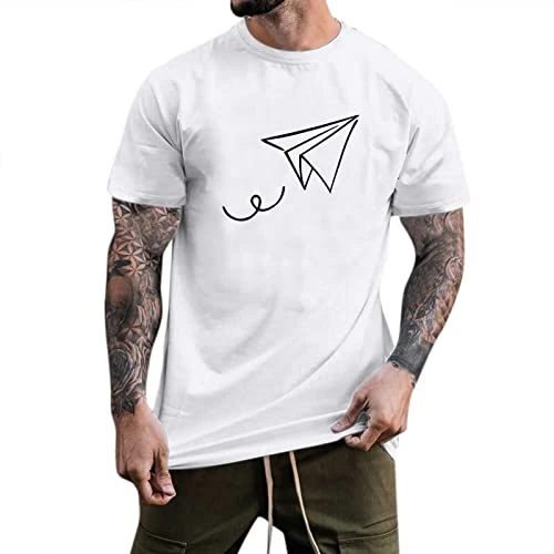 Men's Summer Casual Tree Print T-Shirt Blouse Short Sleeve Crew Neck Pots T-Shirt Men's V, 0530d-whi