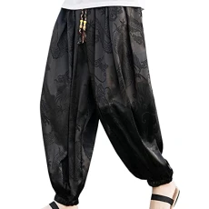 Men's Summer Clothing New Ice Silk Dark Flower Pants Men's Fashion Loose Bottom Beach Pants Retro Radish Pants Men's Trousers, black, 3XL Men's Summer Clothing New Ice Silk Dark Flower Pants Men's Fashion Loose Bottom Beach Pants Retro Radish Pants Men's Trousers, black, 3XL