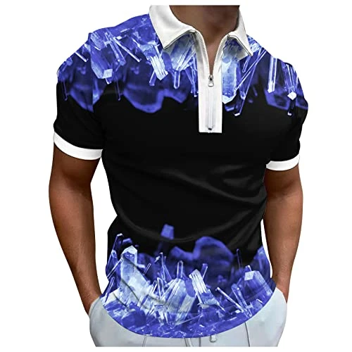 Men's Summer Digital 3D Print Fashion Poster Holiday Beach Zip Short Sleeve T-Shirt Interesting Top 