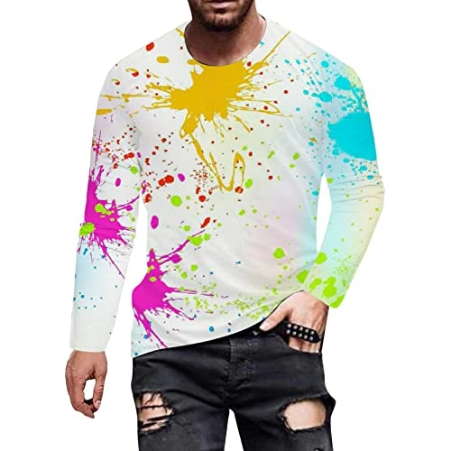 Men's Summer Fashion Casual Fasten 3D Digital Print T-Shirt Long Sleeve Top Winter Vest Men's Slim F