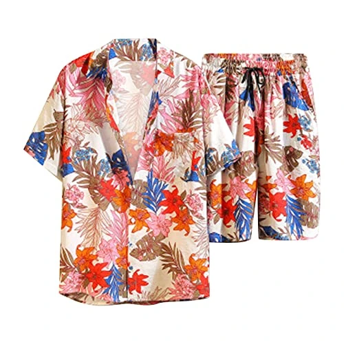 Men's Summer Fashion Casual Hawaii Coast Holiday Beach Digital 3D Print Flowers Short Sleeve Shirt S