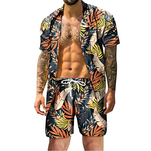 Men's Summer Fashion Casual Hawaii Coast Holiday Beach Digital 3D Print Short Sleeve Shirt Shorts Be