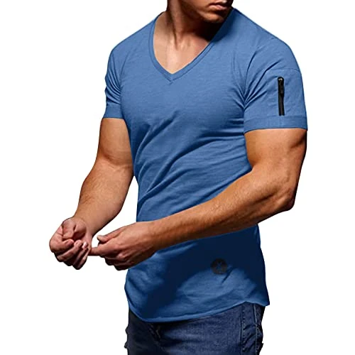 Men's Summer Fashion Casual Plain Zip Pocket T Shirt Short Sleeve Shirt Top Blouse T Men's Shirt Off