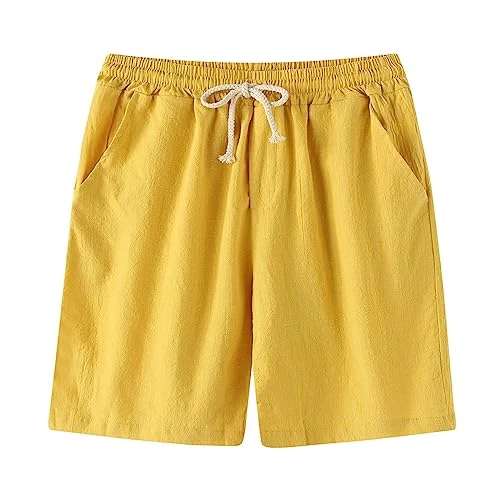 Men's Summer Fashion Casual Summer Cotton Solid Tether Shorts Trousers Shorts Men Red, yellow, M