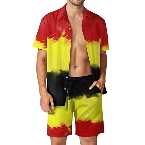 Men's Summer Hawaiian Coast Holiday Beach Digital 3D Print Short Sleeve Shirt Shorts Beach Trousers 