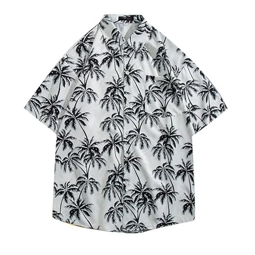 Men's Summer Hawaiian Shirt Short Sleeve Lapel Button Down Blouse Floral Leaves Beach Funky Party Sh