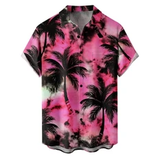 Mens Summer Hawaiian Shirts Short Sleeve Casual Button Down Front Pocket Summer Aloha Party Shirt Beach Surf Palm Tree Holiday Print Hawaii Shirt Unisex Sales Clearance Tee