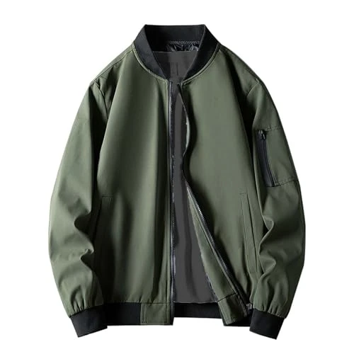 Men's Summer Jacket Lightweight Sporty Bomber Jacket Men's College Jacket Men's Bomber Jacket Summer Lightweight Windproof Across Mountain Jacket College Blouson with Crew Neck and Zip Pockets, Green