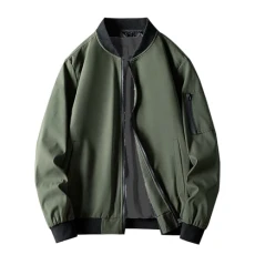 Men's Summer Jacket Lightweight Sporty Bomber Jacket Men's College Jacket Men's Bomber Jacket Summer Lightweight Windproof Across Mountain Jacket College Blouson with Crew Neck and Zip Pockets, Green