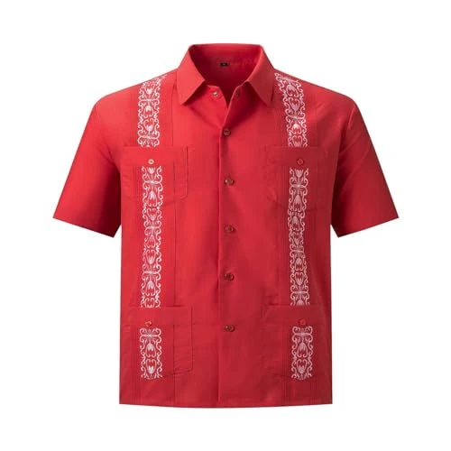 Mens Summer Linen Shirts Short Sleeve Casual Beach Grandad Men Shirts Loose Fit Hawaiian Shirt tee Shirts Mens Designer White Polo Shirt Mens Pack of 3 Mens Tank top Large (Red, S)