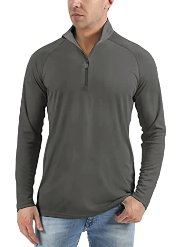 Mens Summer Outdoor Sport Tops Long Sleeve UPF 50+ Shirt 1/4 Zip Sun Protection Clothing,Dark Grey,M