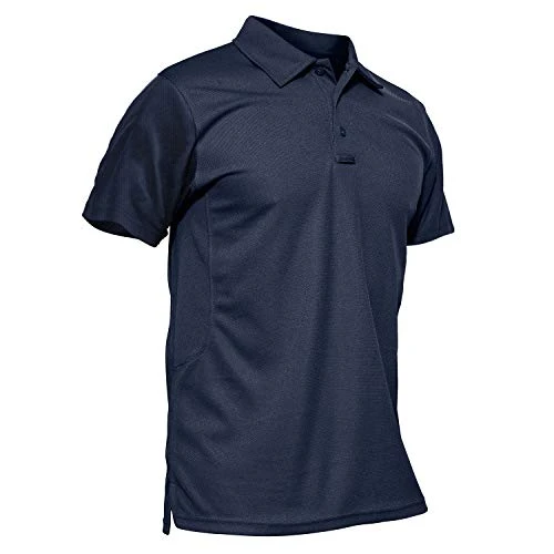 Men's Summer Quick Dry Short Sleeve Polo Shirts Lightweight Fishing Tees,Navy Blue,L