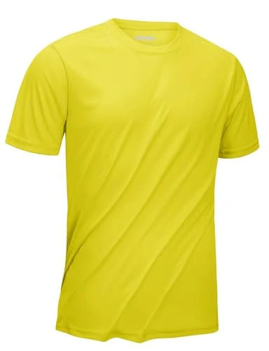 Men's Summer Quick Dry T-Shirt Stretchy Athletic Tee Golf Cycling T Shirts Short Sleeve Tops Yellow,