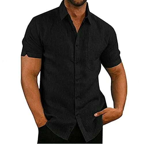 Men's Summer Shirt Short Sleeves Solid Color Slim Fit Casual and Elegant M-3XL, Black, L