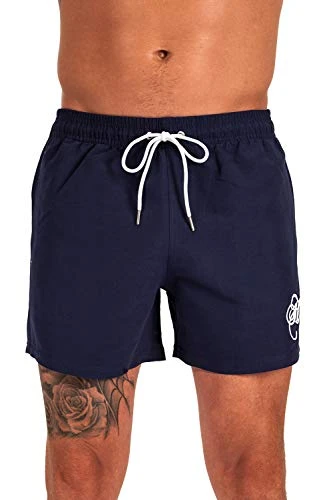 Mens Summer Swim Shorts with Signature Embroidery (Navy, Large)