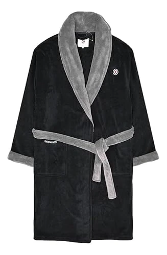 Mens Super Soft Cosy Collared Bath Robe Dressing Gown Black/Grey