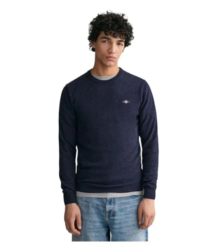 Men's Superfine Lambswool C-Neck Pullover Sweater, Dark Navy Melange,