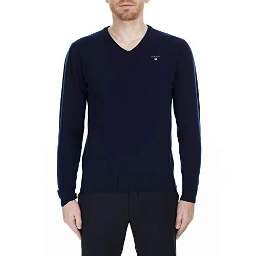 Men's Superfine Lambswool V-Neck Jumper, Marine, M