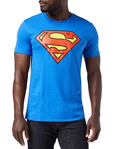 Men's Superman Logo Short Sleeve T-Shirt, Blue (Royal Blue), Medium