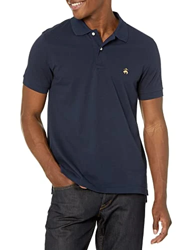 Men's Supima Cotton Pique Stretch Short Sleeve Logo Polo Shirt, Blue, Medium