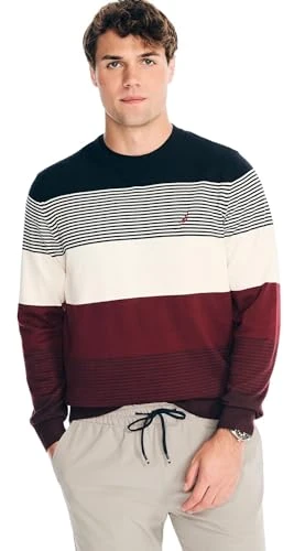 Men's Sustainably Crafted Crewneck Sweatshirt, (Navtech Collection Fall/Winter 2024) Striped Burgund