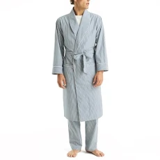 Men's Sustainably Crafted Striped Robe, Ensign Blue, L-X-L