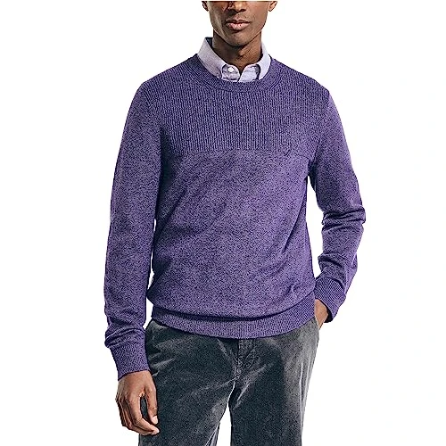 Men's Sustainably Crafted Textured Crewneck Sweater, Violet Heather, Large