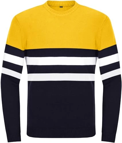 Men's Sweater Jumper Longsleeve Striped Cotton Sports Sweatshirt Crewneck Fashion Pullover Casual Lo