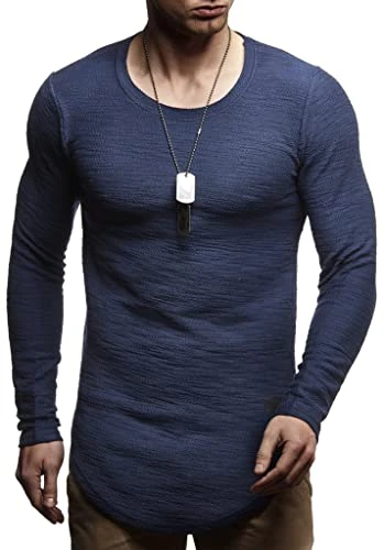 Men's Sweater Long Sleeve Crew Neck Sweatshirt LN-6298 Dark Blue Small