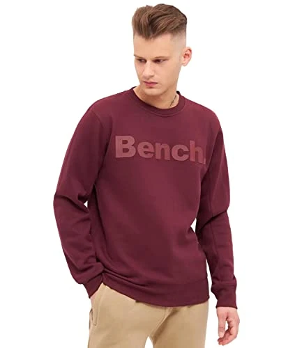 Mens Sweatshirt Crew Neck Jumper Pullover Sweater Long Sleeve Fleece Casual Top Burgundy - Lalond M