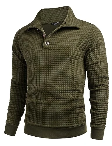 Men's Sweatshirts Waffle Jumper Quilted Sweatshirt Winter Jumper Thermal Sweatshirt with Collar Turtle Neck Sweatshirts Work Jumper Army Green S