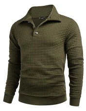Men's Sweatshirts Waffle Jumper Quilted Sweatshirt Winter Jumper Thermal Sweatshirt with Collar Turtle Neck Sweatshirts Work Jumper Army Green S