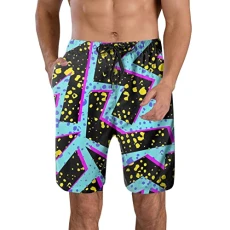 Mens Swimming Shorts Mens 80s 90s Swim Shorts Retro Fun Novelty Party Shorts Mesh Lined Swimwear Shorts Mens Swim Trunks Board Shorts (4-Black, XXL) Mens Swim Shorts and Top Set Mens Swimming Trunks
