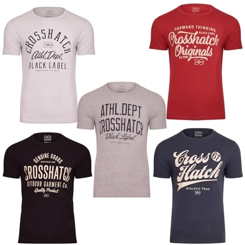 Men's T-Shirt 5 Pack T-Shirt Multipack Short Sleeve Crew Neck Cotton Tee - Casual Holiday Printed Tee - Regular Fit Basic Printed Tee Bundle L